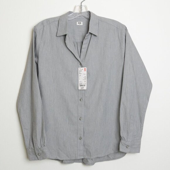🚨 Uniqlo Soft Brushed Long Sleeve Shirt Gray - Picture 2 of 13